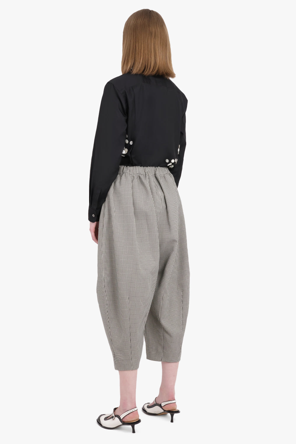 COMME DES GARCONS RTW Houndstooth Print Tapered Balloon Pant | Grey