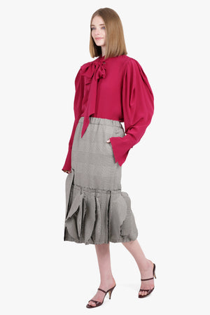 COMME DES GARCONS RTW Glencheck Print Asymmetric Ruffle Midi Skirt | Grey