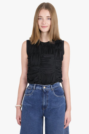 Drape Ruched Panel Sleeveless Top | Black