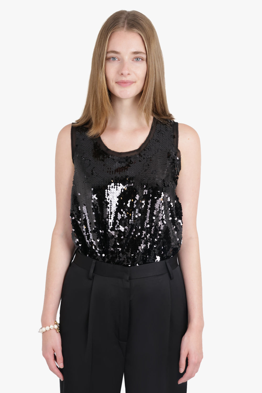 COMME DES GARCONS RTW Fishscale Sequin Overlay S/Less Top | Black