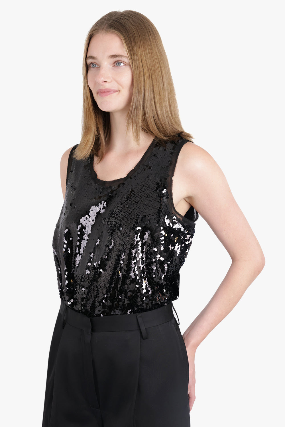 COMME DES GARCONS RTW Fishscale Sequin Overlay S/Less Top | Black