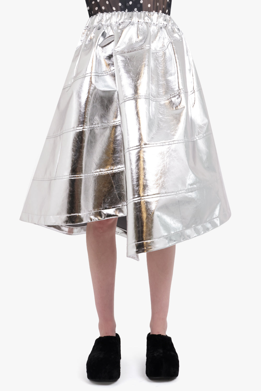 BLACK COMME DES GARÇONS RTW Asymmetric PVC Leather Panel Midi Skirt | Silver