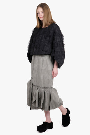 COMME DES GARCONS RTW Glencheck Print Asymmetric Ruffle Midi Skirt | Grey