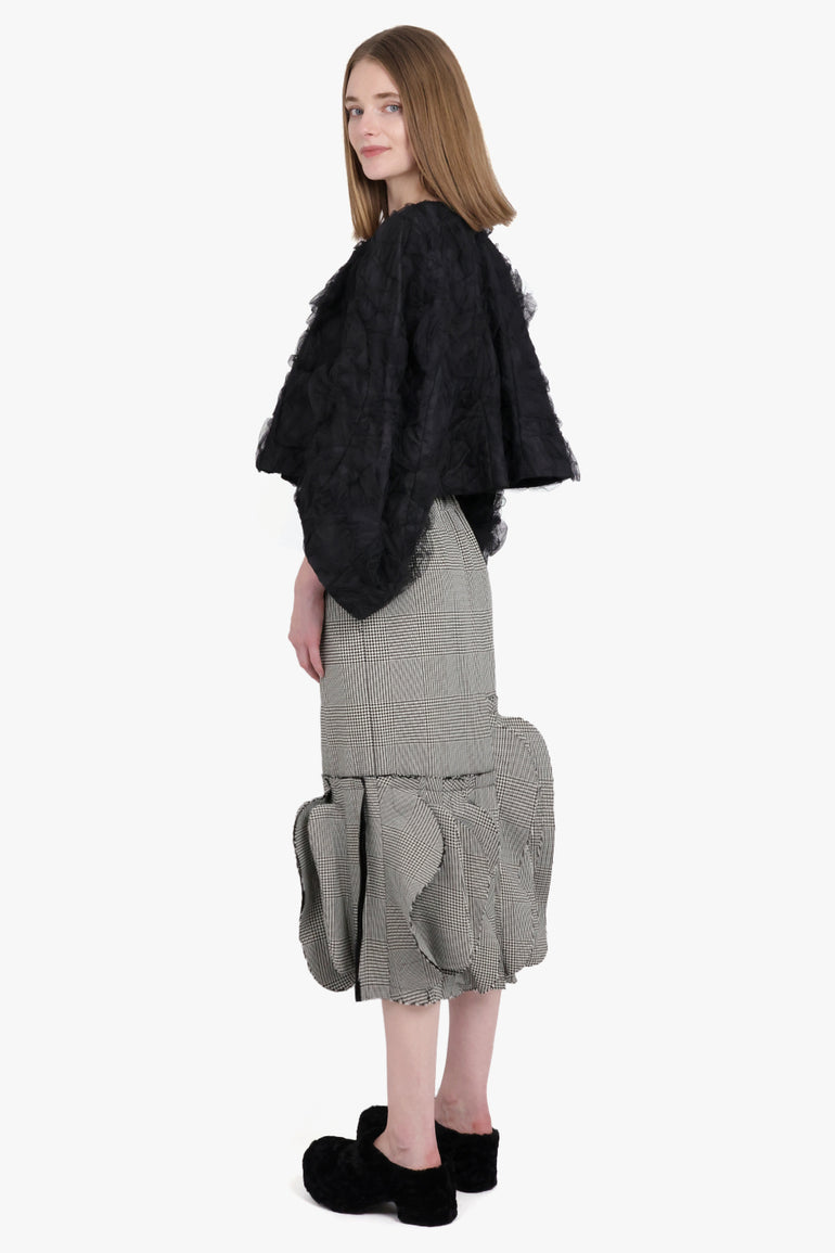 COMME DES GARCONS RTW Glencheck Print Asymmetric Ruffle Midi Skirt | Grey