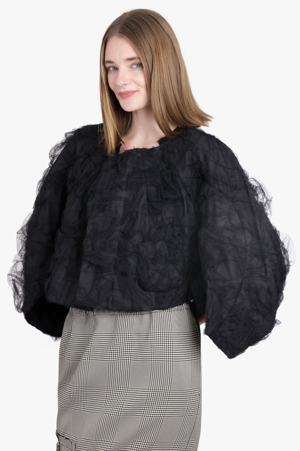 COMME DES GARCONS RTW Ruffle Tulle Cropped Jacket | Black