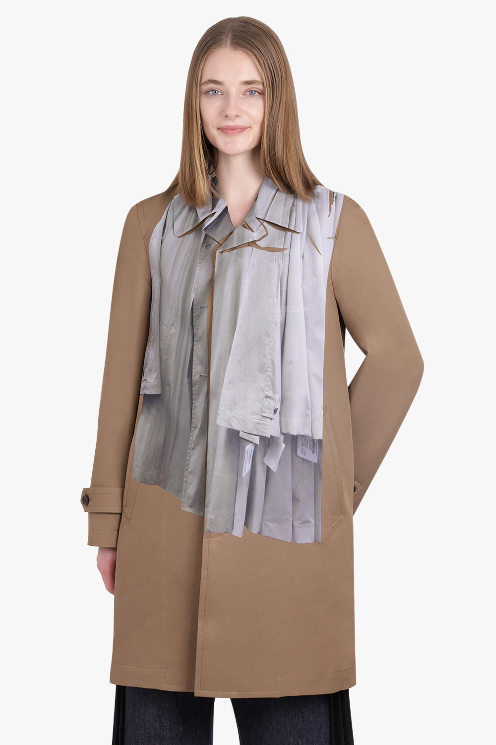 COMME DES GARCONS HOMME PLUS RTW Hanging Clothes Print Coat | Light Brown/Grey