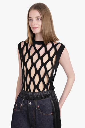 COMME DES GARCONS BLACK RTW Mesh Sleeveless Knitted Top | Black