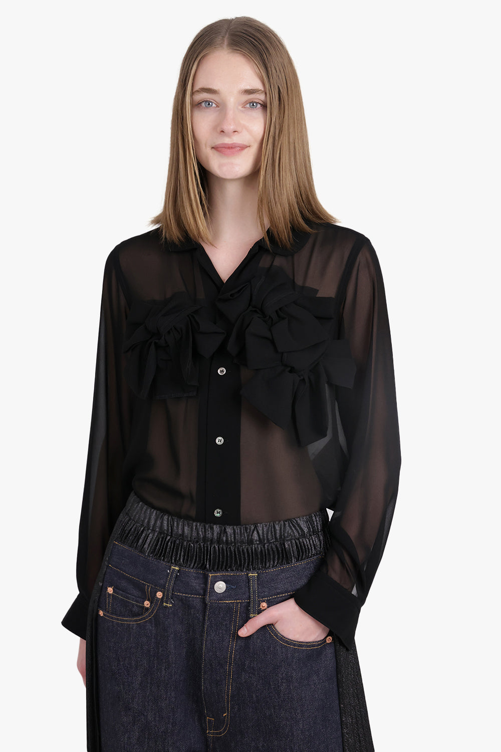 COMME DES GARCONS COMME DES GARCONS RTW Sheer Bow Detail L/S Shirt | Black