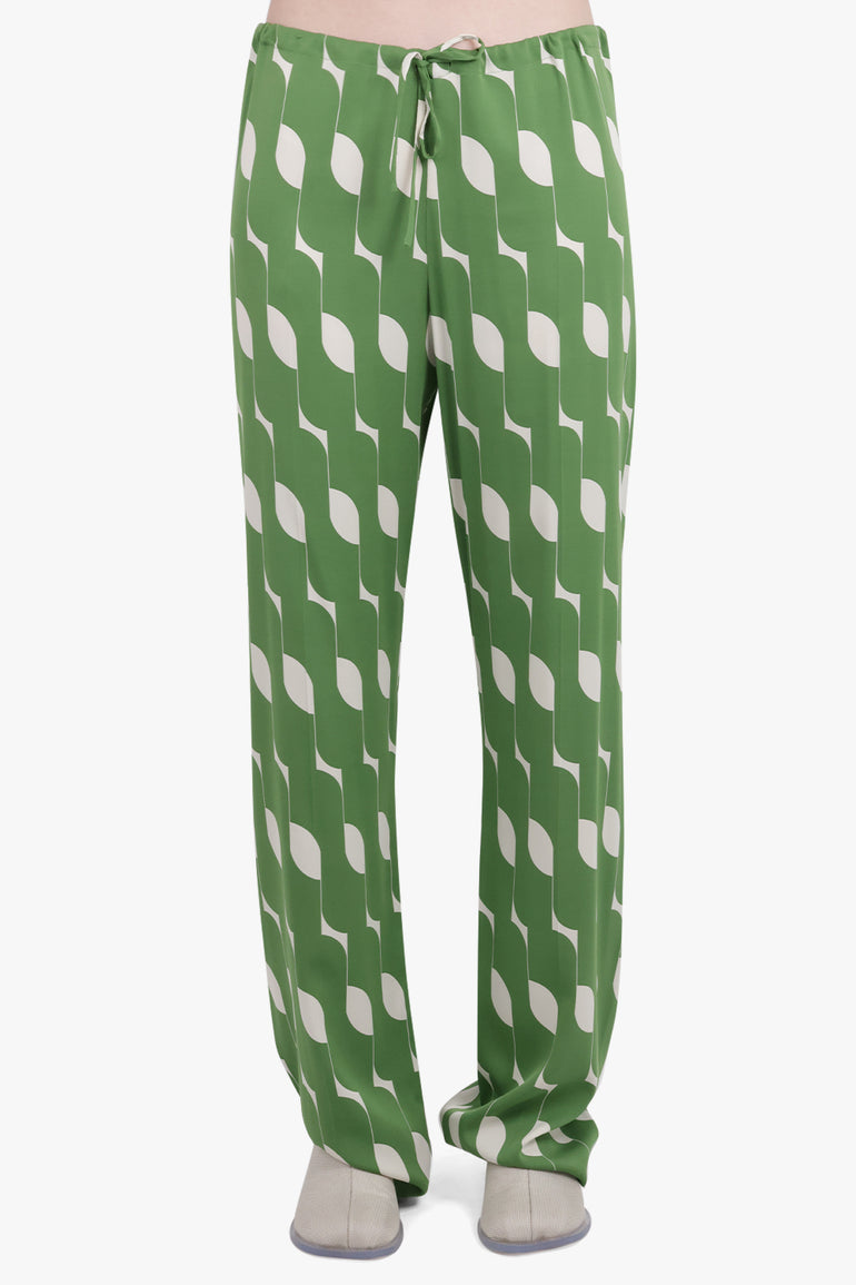 DRIES VAN NOTEN RTW Pattered Drawstring Pant | Green