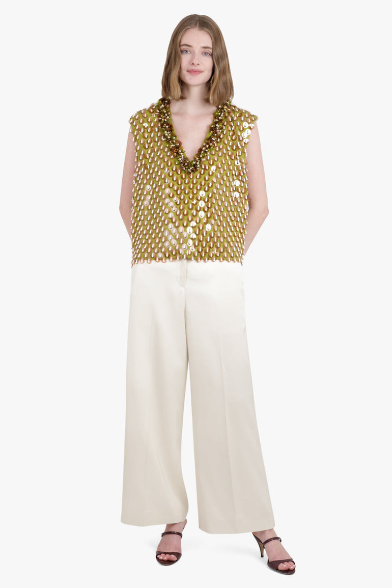 DRIES VAN NOTEN RTW Sequin Textured Sleeveless Vest | Lime