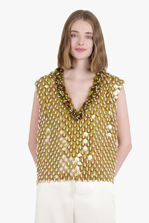 DRIES VAN NOTEN RTW Sequin Textured Sleeveless Vest | Lime