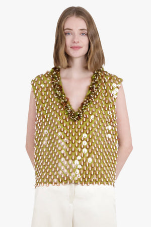 DRIES VAN NOTEN RTW Sequin Textured Sleeveless Vest | Lime