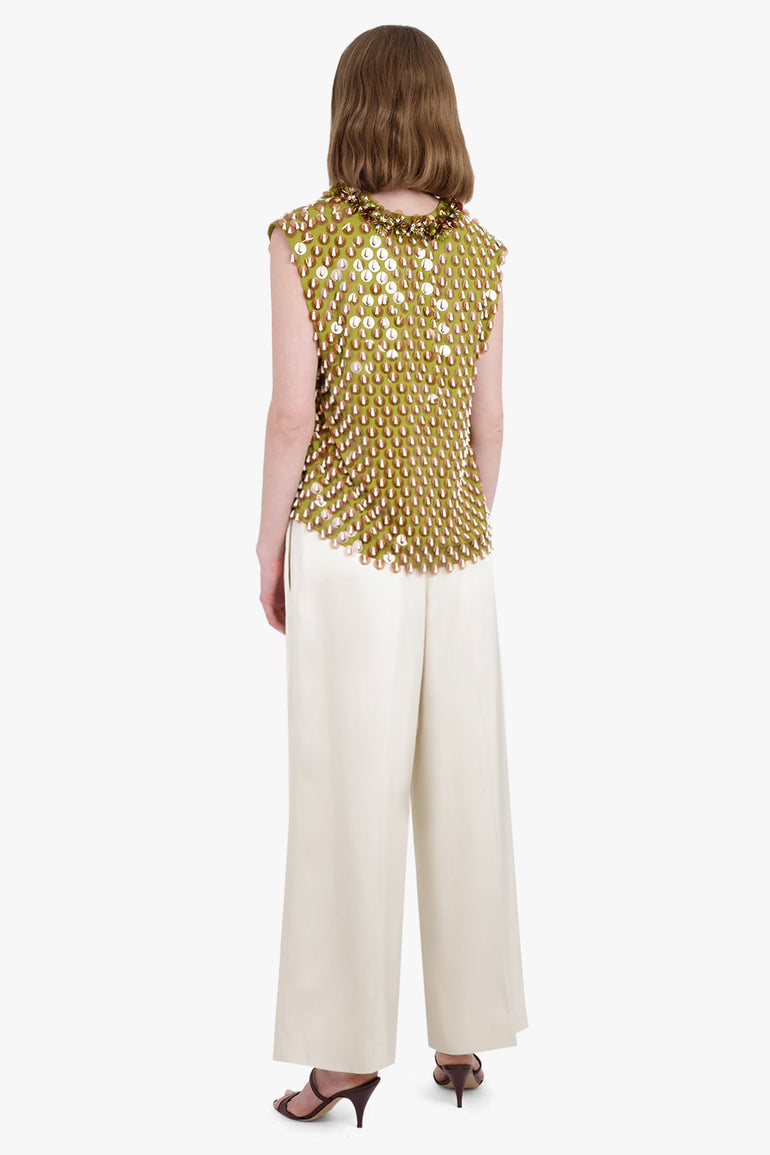 DRIES VAN NOTEN RTW Sequin Textured Sleeveless Vest | Lime