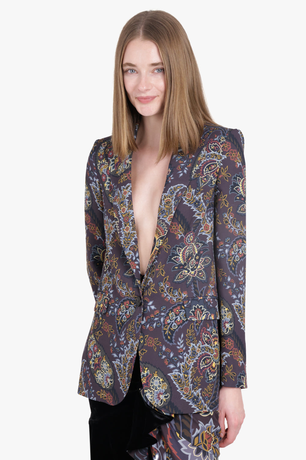 ETRO RTW Single Breasted Floral Print Jacket | Black/Multi