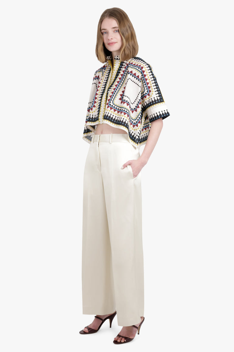 JIL SANDER RTW Twill Wide Leg Tailored Trousers | Natural