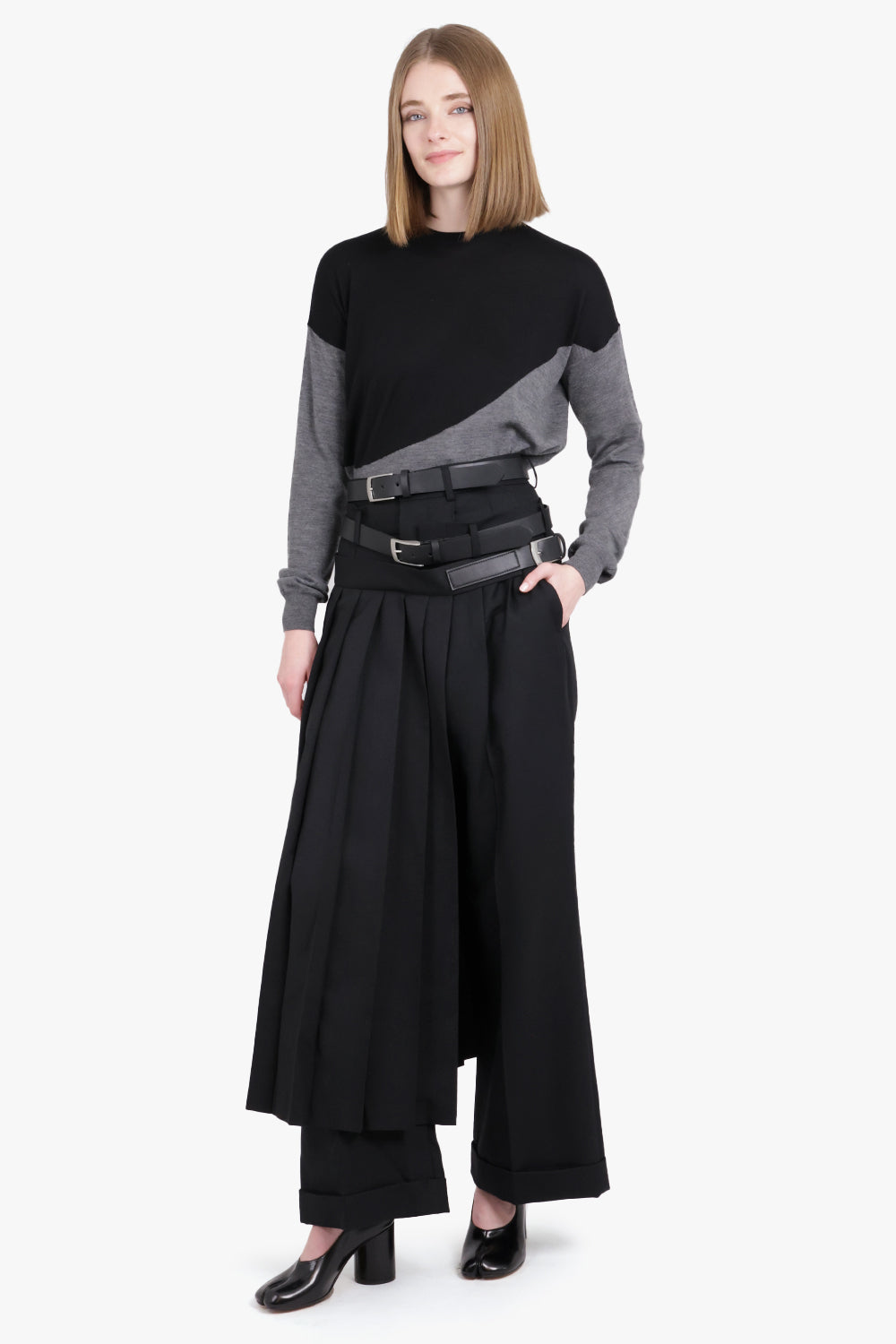 JUNYA WATANABE RTW Buckle Detail Cross Over Pleat Panel Pant | Black