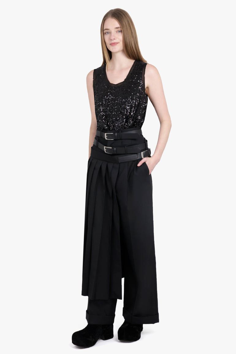 JUNYA WATANABE RTW Buckle Detail Cross Over Pleat Panel Pant | Black