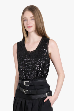 COMME DES GARCONS RTW Sequin Overlay S/Less Top | Black