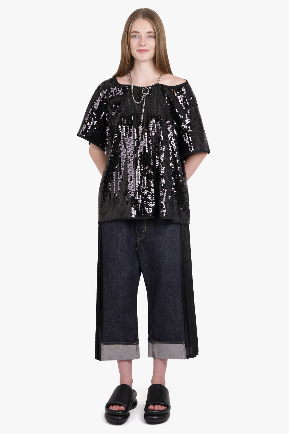 JUNYA WATANABE RTW Sequin Chain Neck S/S Off Shoulder Top | Black