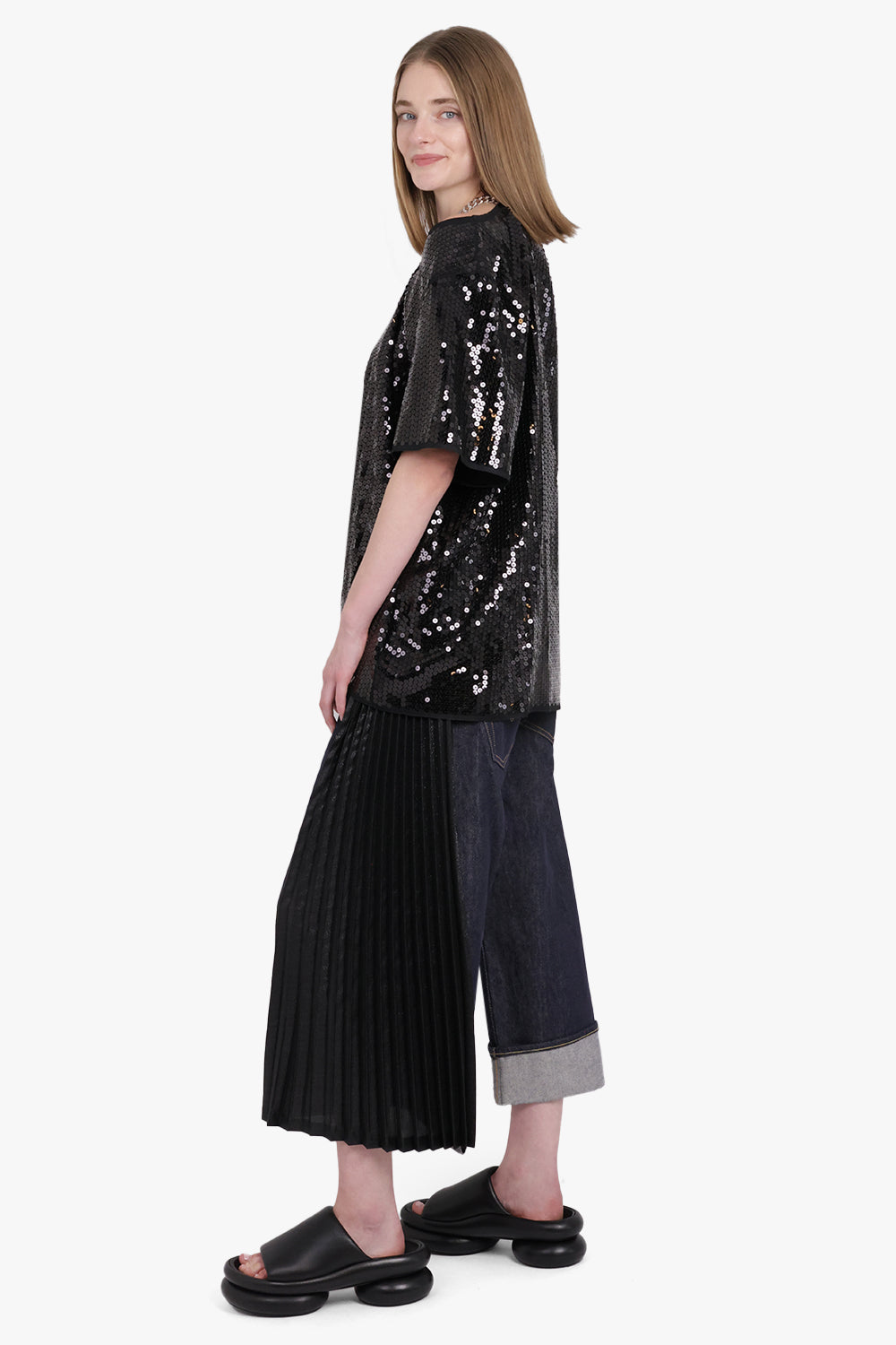 JUNYA WATANABE RTW Sequin Chain Neck S/S Off Shoulder Top | Black