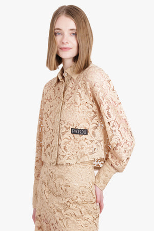 PATOU RTW Lace Cropped L/S Shirt | Sand Beige