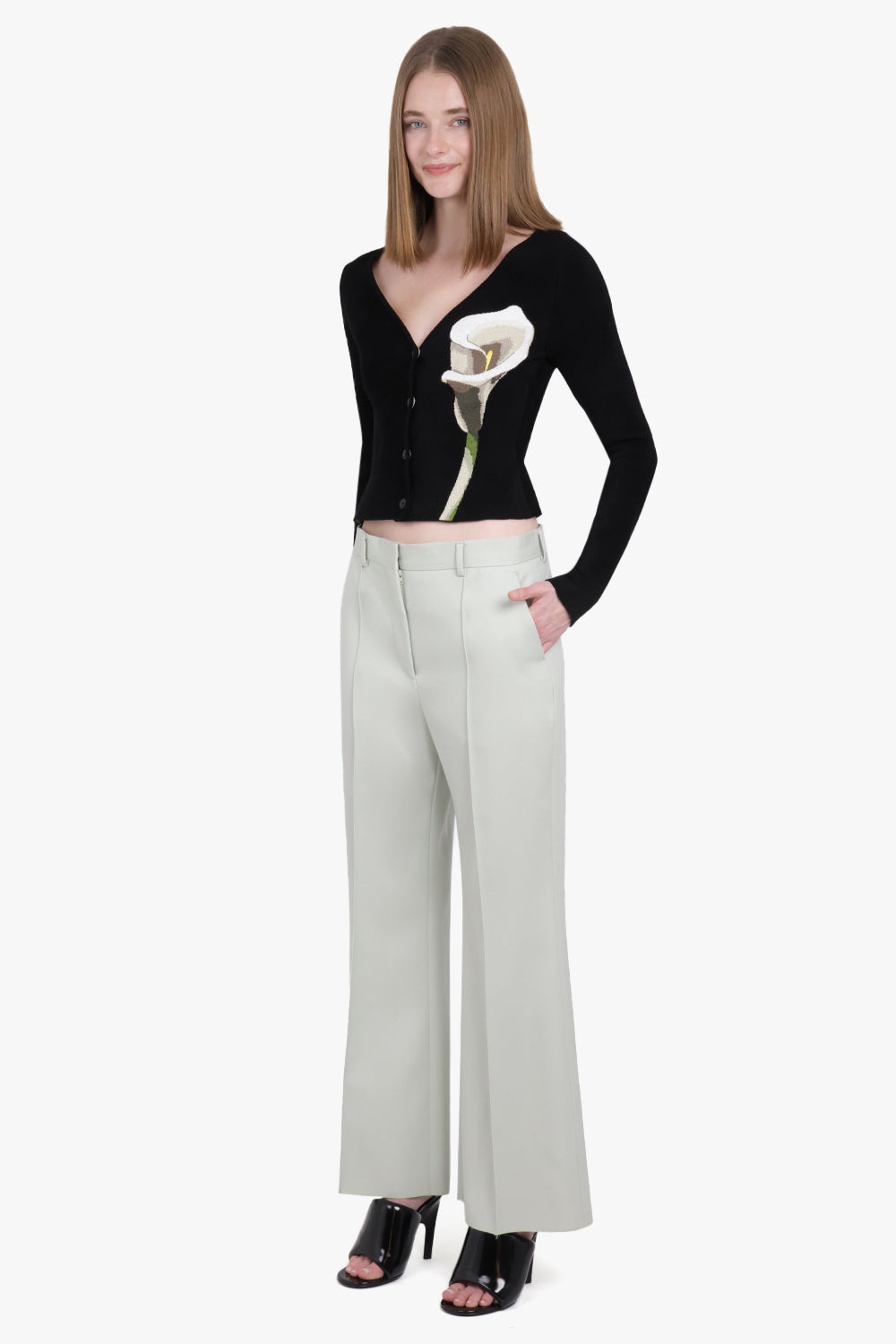 LANVIN RTW CROPPED TAILORED FLARE PANT | SAGE