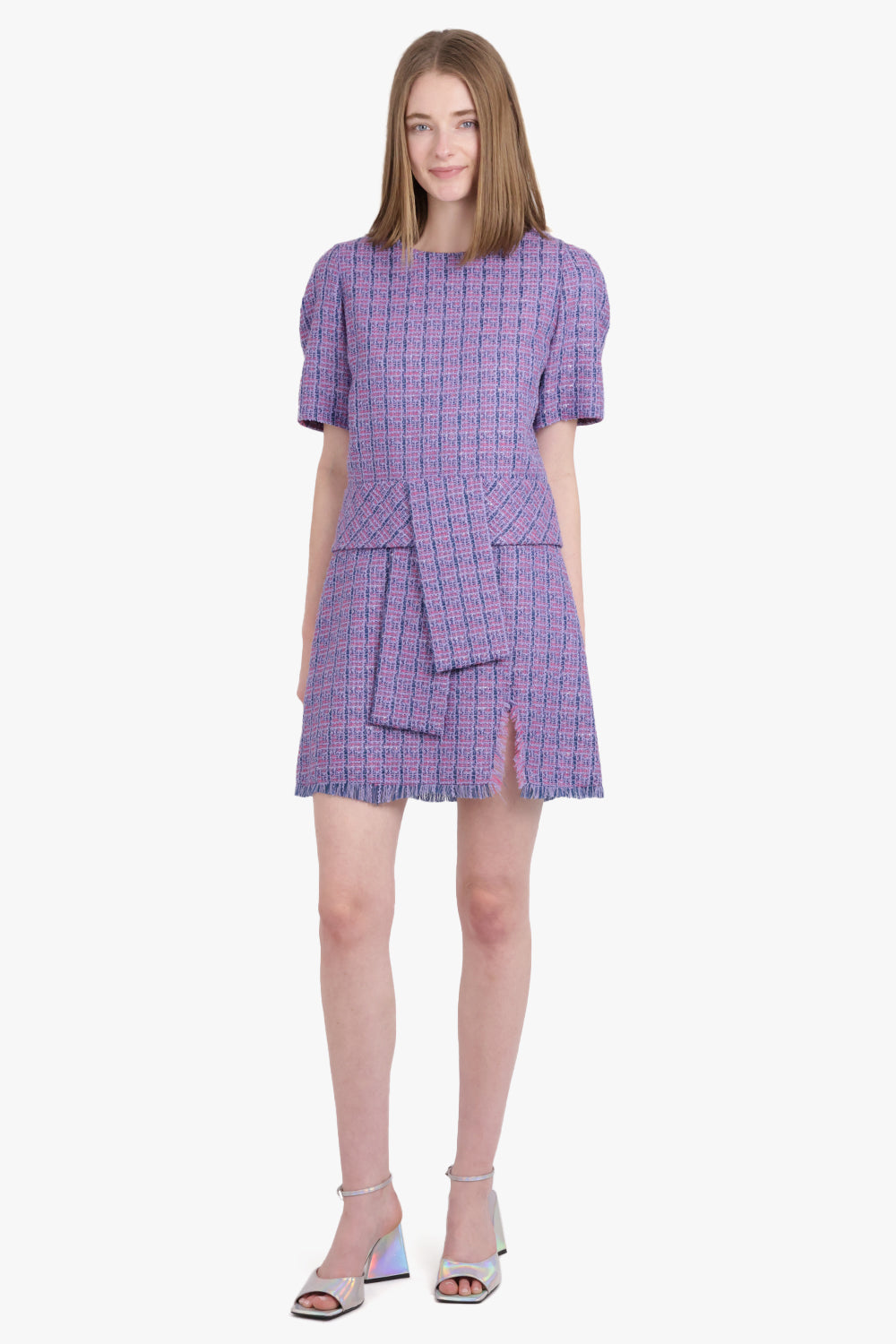 LANVIN RTW TWEED WOOL BELT DRESS | LAVENDER