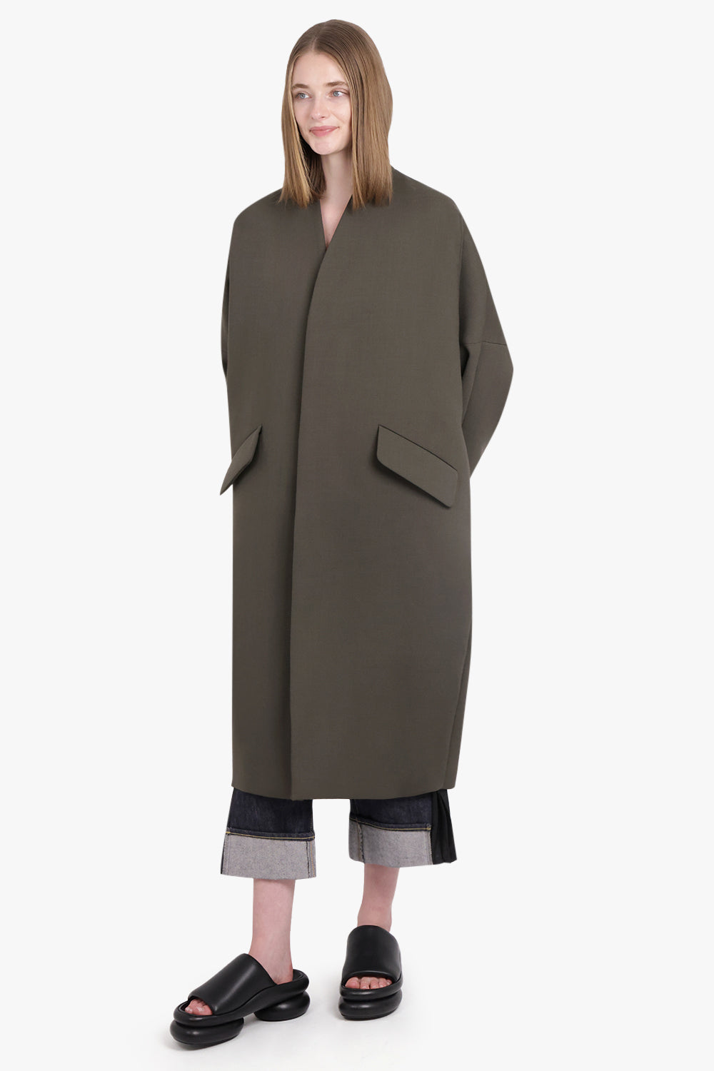 MM6 BY MAISON MARGIELA RTW Oversized Collarless Coat | Khaki