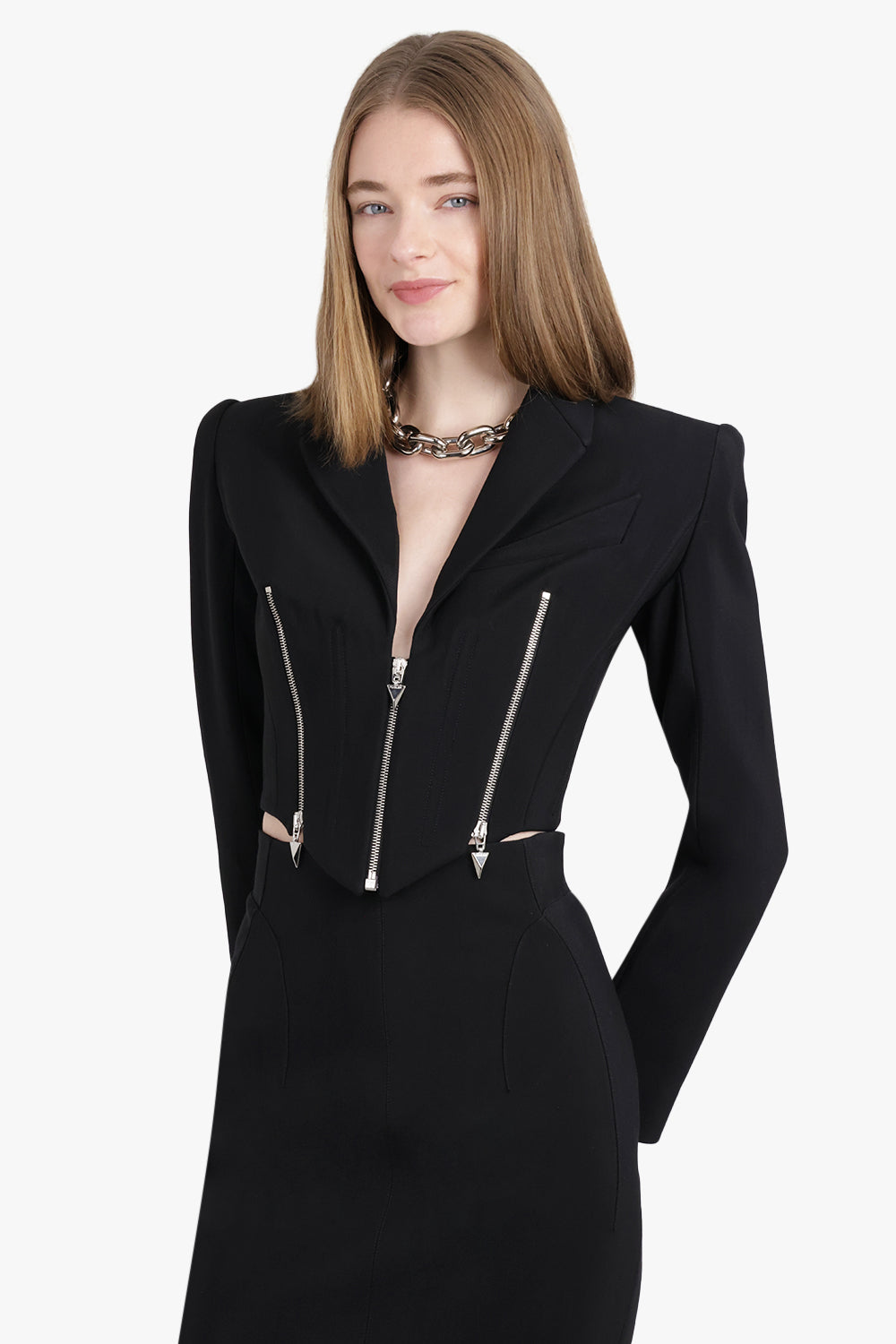 MUGLER JACKETS Crop Single Breasted Zip Jacket | Black