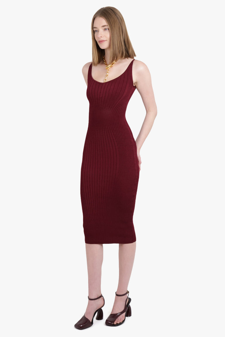 MUGLER DRESSES Sculpting Knit S/Less Midi Dress | Vampire Red