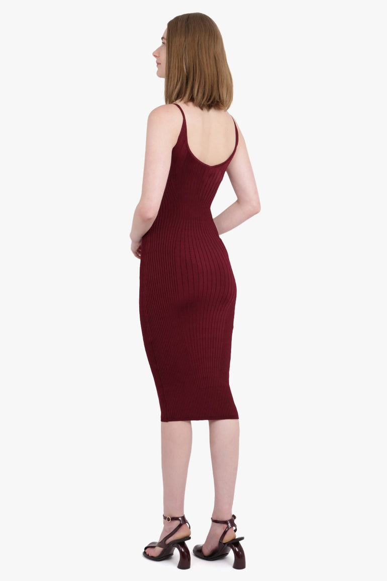 MUGLER DRESSES Sculpting Knit S/Less Midi Dress | Vampire Red