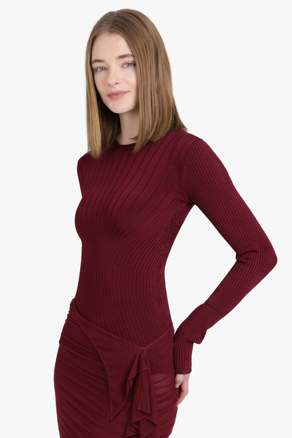 MUGLER TOPS Sculpting L/S Knit Top | Vampire Red