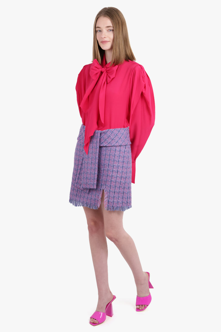 NINA RICCI RTW Crepe De Chine Neck-Tie Puff Sleeve Shirt | Fuschia