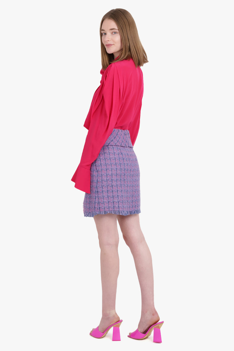 NINA RICCI RTW Crepe De Chine Neck-Tie Puff Sleeve Shirt | Fuschia