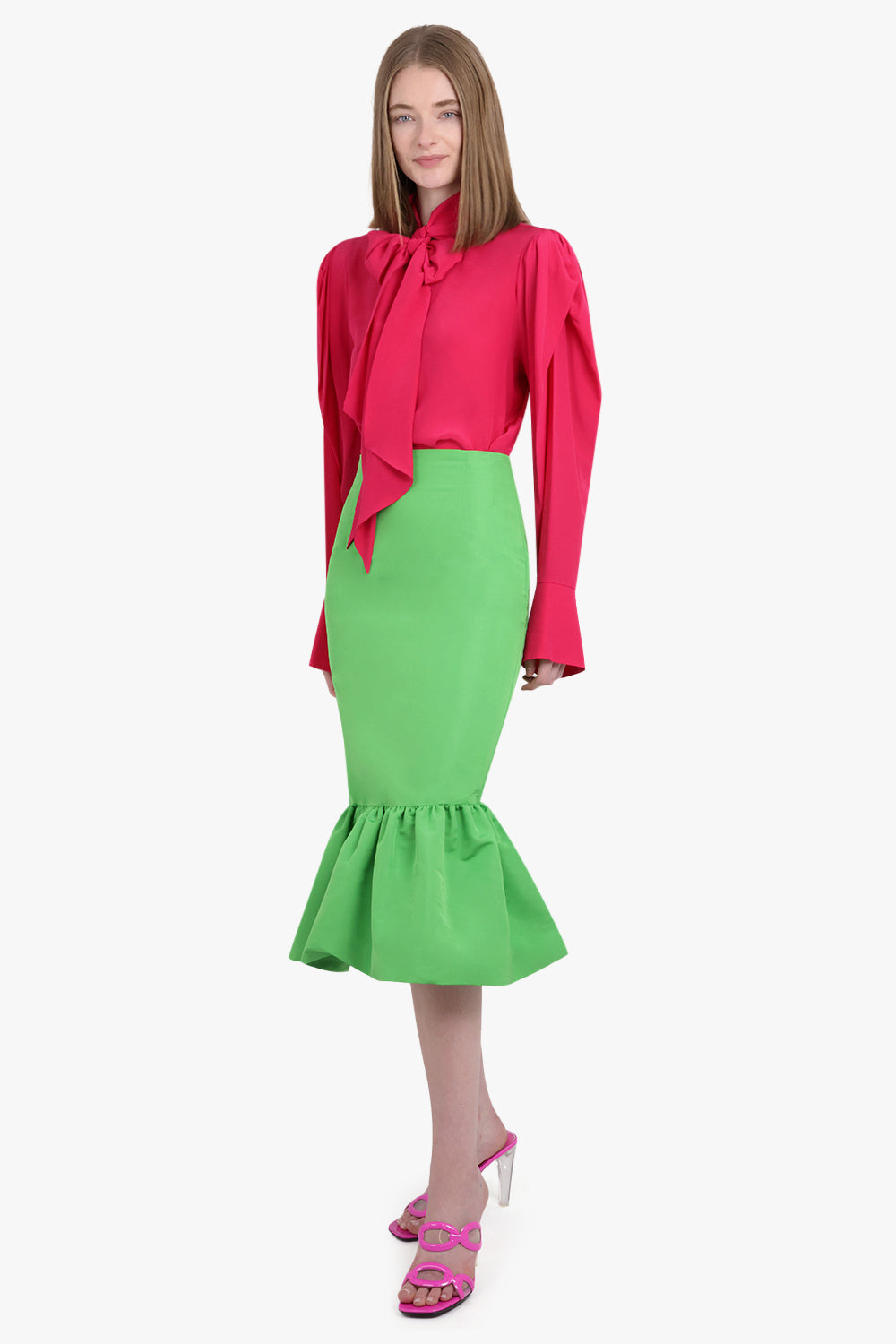 NINA RICCI RTW Midi Taffeta Peplum Skirt | Green