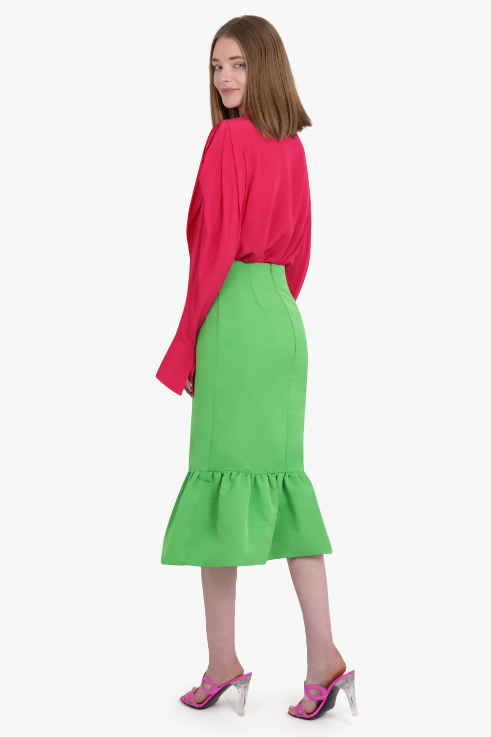 NINA RICCI RTW Midi Taffeta Peplum Skirt | Green