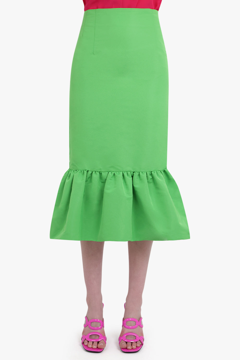 NINA RICCI RTW Midi Taffeta Peplum Skirt | Green