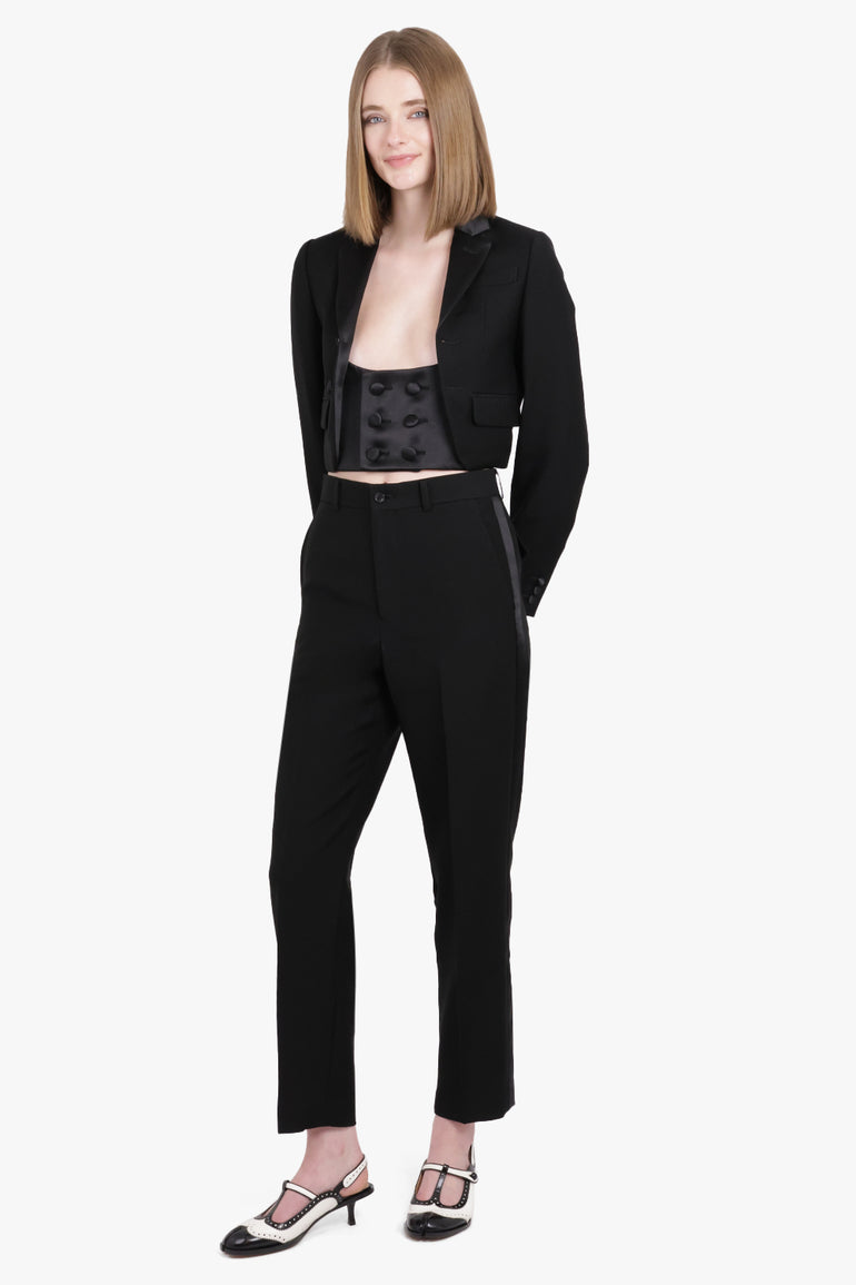 NOIR KEI NINOMIYA RTW Single Breasted Tuxedo Style Cropped Jacket | Black