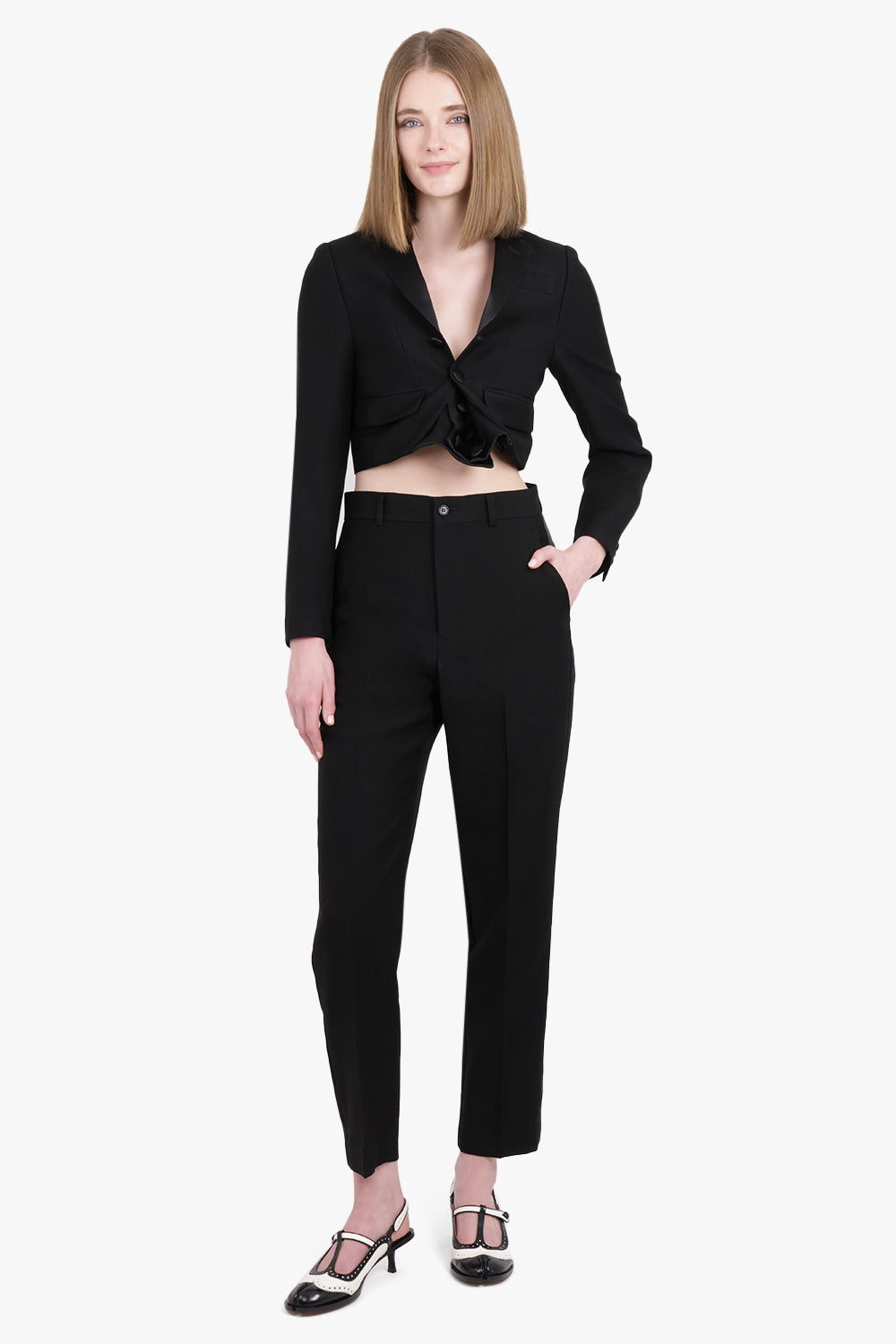 NOIR KEI NINOMIYA RTW Single Breasted Tuxedo Style Cropped Jacket | Black