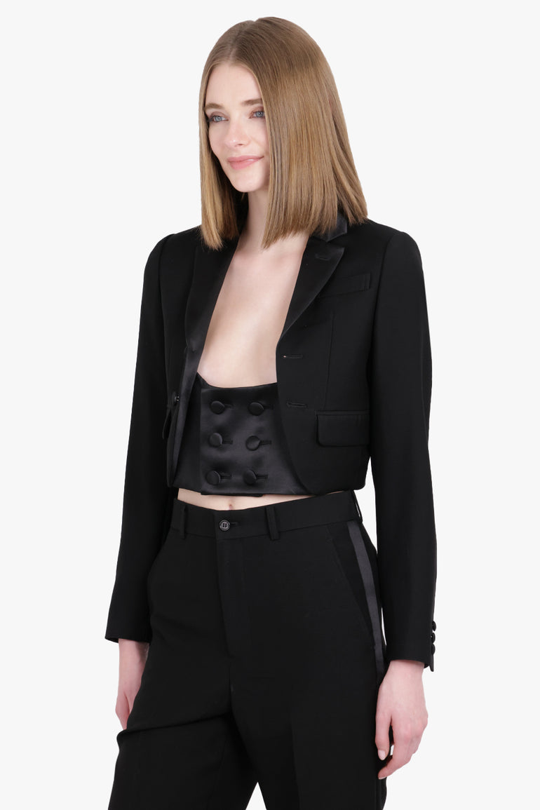 NOIR KEI NINOMIYA RTW Single Breasted Tuxedo Style Cropped Jacket | Black