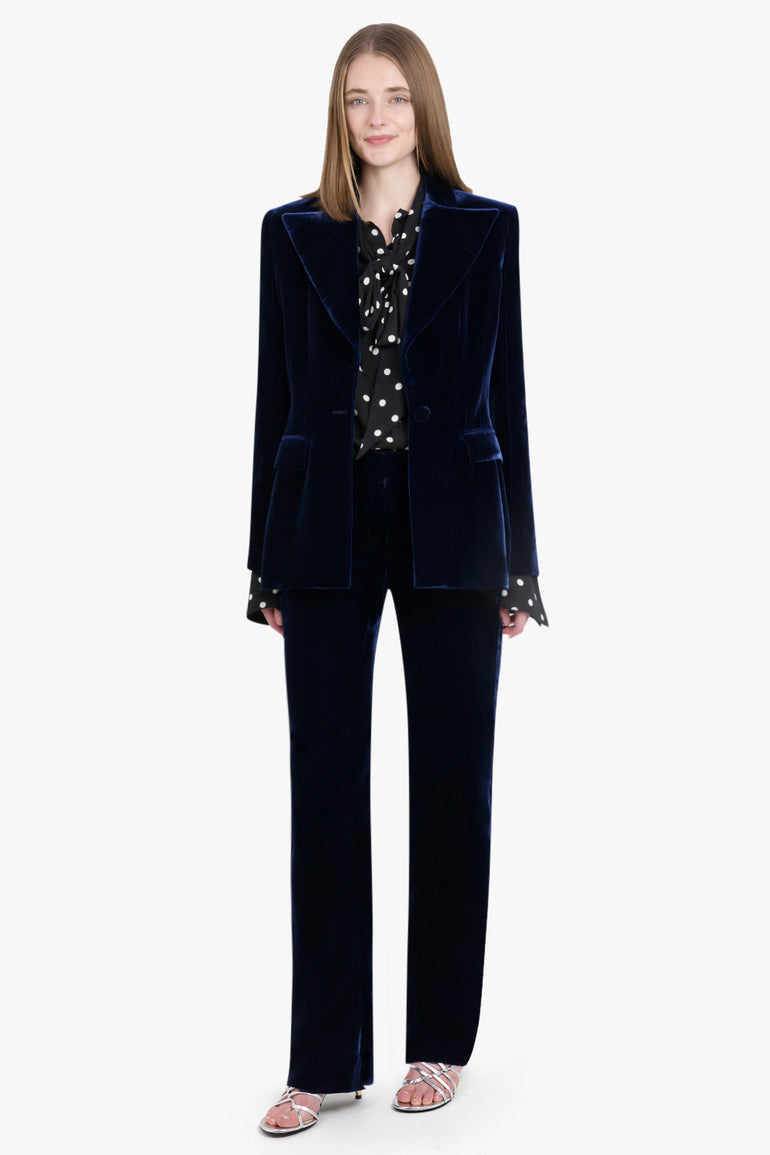 NINA RICCI RTW Single Breasted Fluid Velvet Jacket | Blue