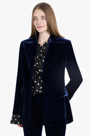 NINA RICCI RTW Single Breasted Fluid Velvet Jacket | Blue