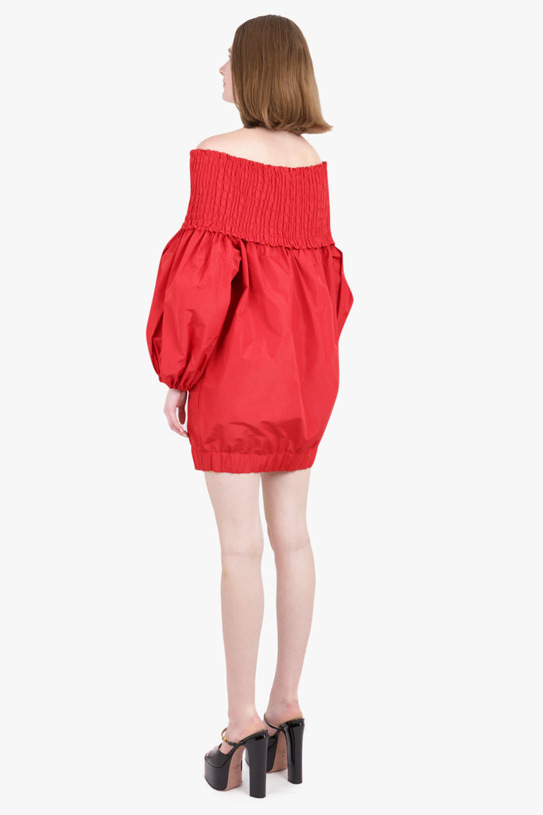 PATOU RTW Off-the-Shoulder Smock Mini Dress in Eco-friendly Faille | Lipstick Red