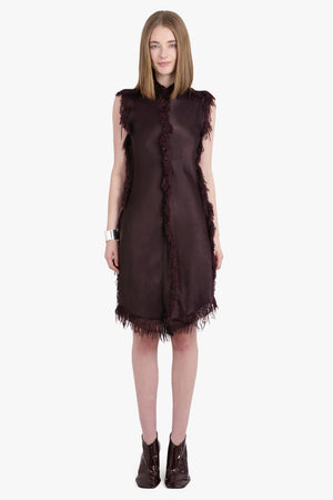 PHOEBE PHILO RTW Ravaged Fringe Detail Mini Dress | Rich Brown