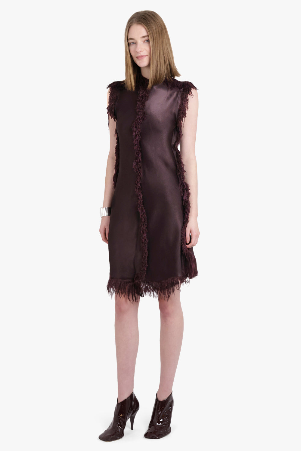 PHOEBE PHILO RTW Ravaged Fringe Detail Mini Dress | Rich Brown