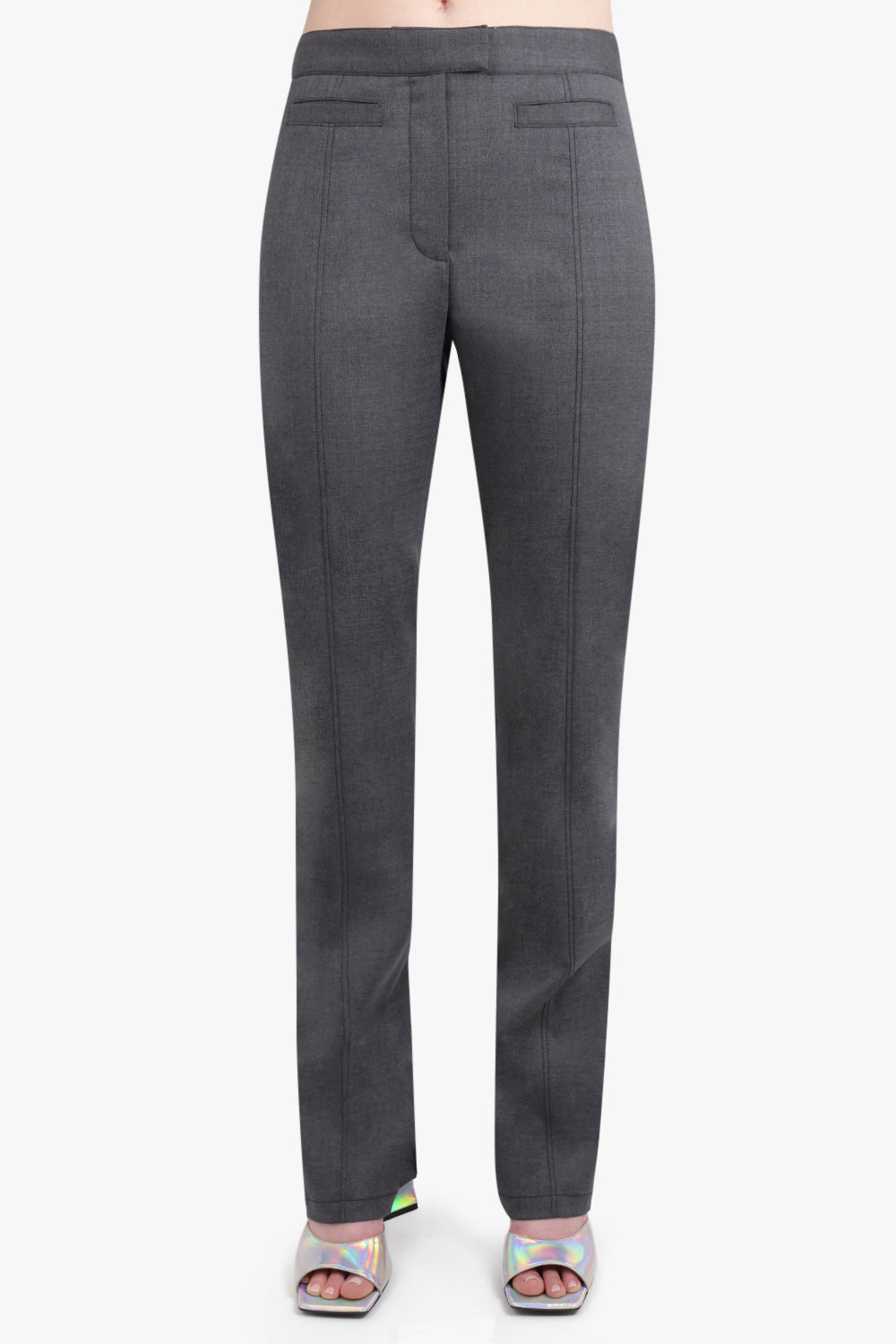 PROENZA SCHOULER RTW RAW FINISH TUXEDO ZIP TROUSER CHARCOAL