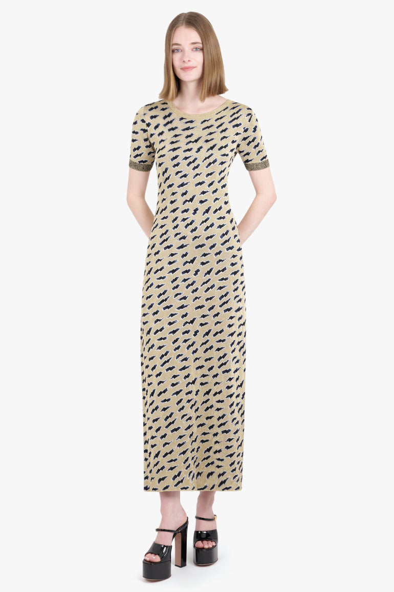 RABANNE RTW Printed Short Sleeve Maxi Dress | Mini Yellow Flash