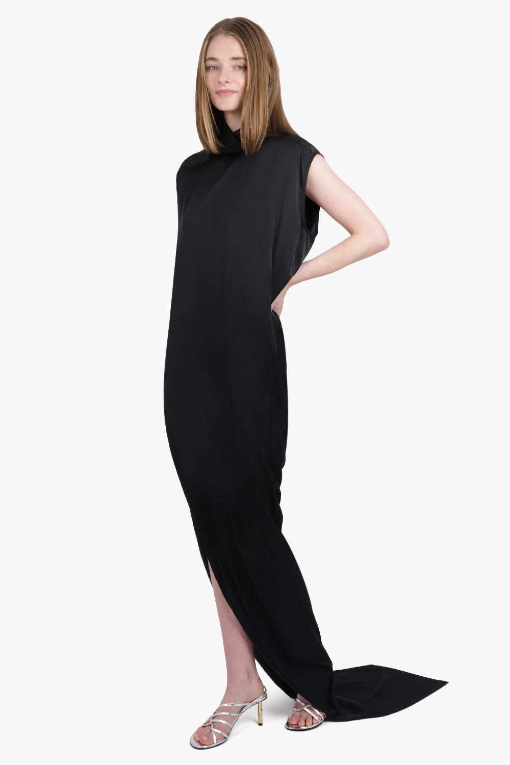 RICK OWENS RTW Abito S/S Edfu T Maxi Split Silky Dress | Black