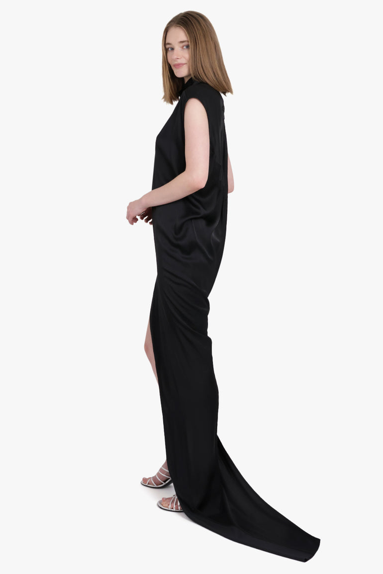 RICK OWENS RTW Abito S/S Edfu T Maxi Split Silky Dress | Black