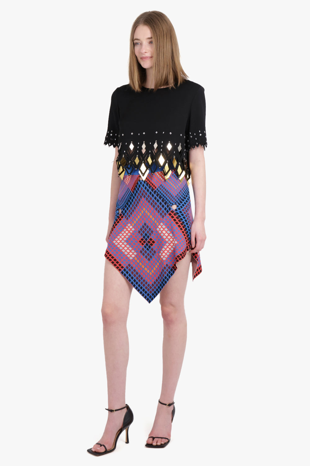 RABANNE RTW DIAMOND PRINT KNIT SKIRT MULTI